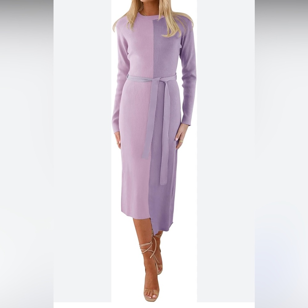 Chic Knit Long Sleeve Dress in Pink and Purple